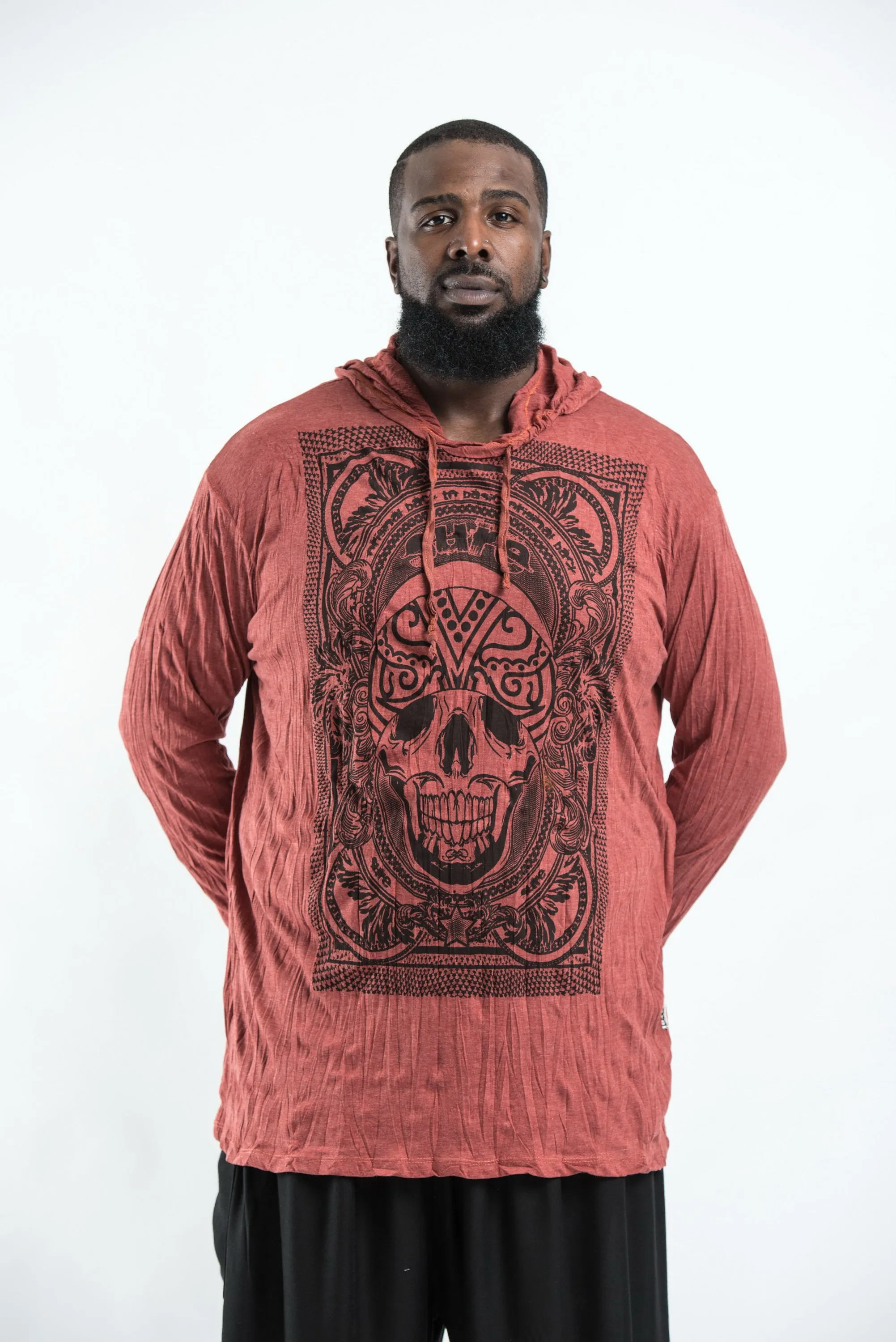 Plus Size Sure Design Unisex Trippy Skull Hoodie Brick