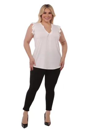 Plus Size V-Neck Tops With Ruffle Armhole Detail - Ivory