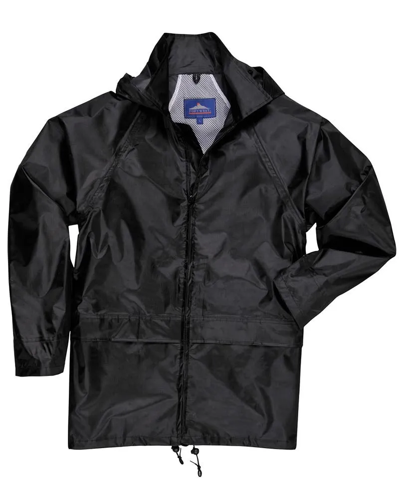 Portwest Black Classic Rain Coat with Attached Hood