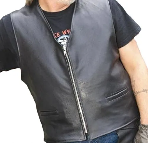 REED Men's Naked Cow Leather Motorcycle Zipper Vest Made in USA