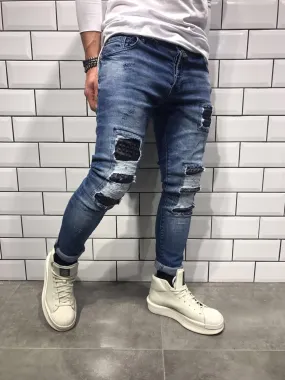 Rubber Patch Slim Fit Denim B8 Streetwear Denim Jeans