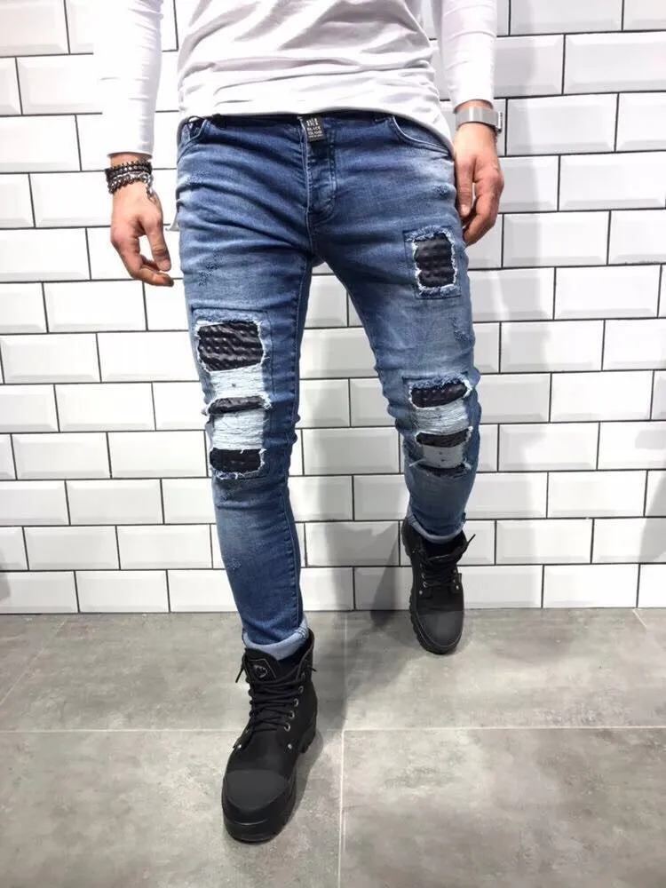 Rubber Patch Slim Fit Denim B8 Streetwear Denim Jeans