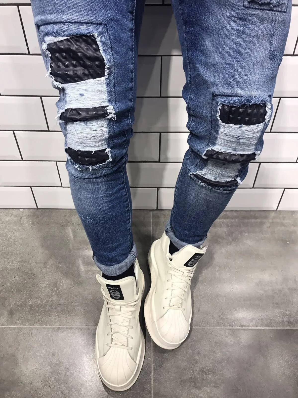 Rubber Patch Slim Fit Denim B8 Streetwear Denim Jeans