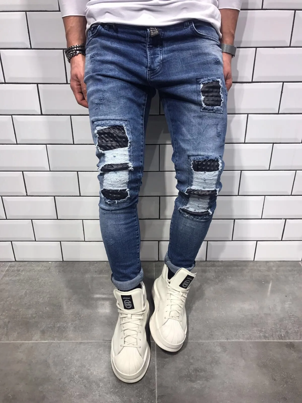 Rubber Patch Slim Fit Denim B8 Streetwear Denim Jeans