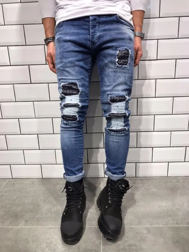 Rubber Patch Slim Fit Denim B8 Streetwear Denim Jeans