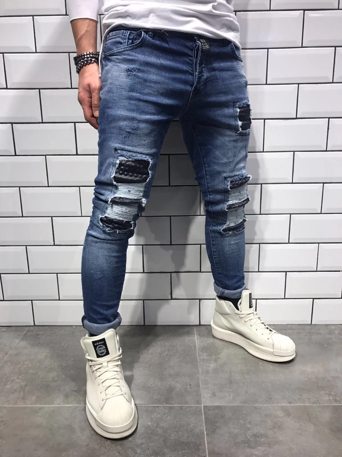 Rubber Patch Slim Fit Denim B8 Streetwear Denim Jeans