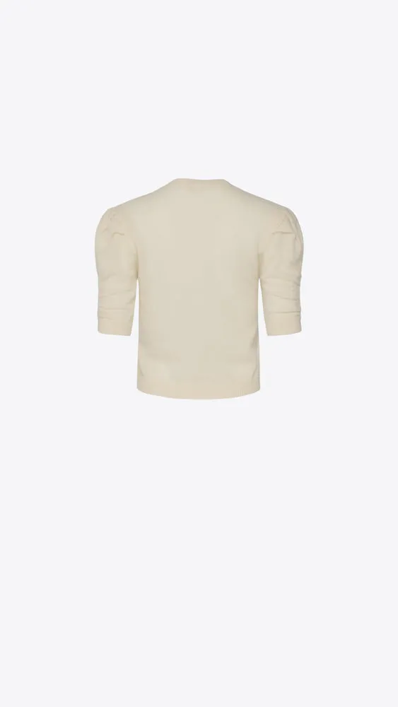 Ruched Sleeve Cashmere Sweater - Cream