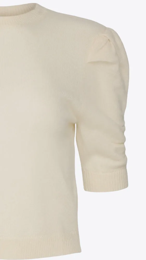 Ruched Sleeve Cashmere Sweater - Cream