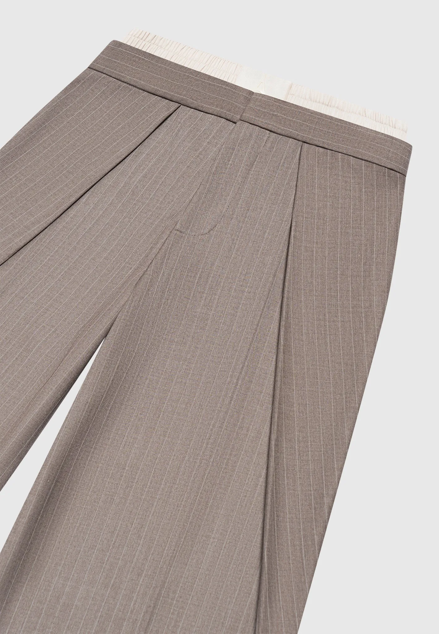 Satin Waistband Pinstripe Trousers - Taupe