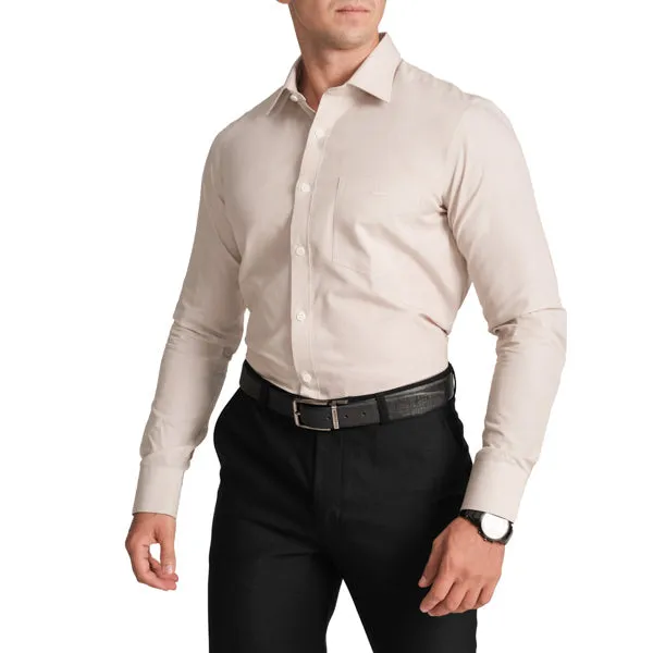 Slim Fit Full Sleeve Formal Core Shirt with American Placket-Dull Gold