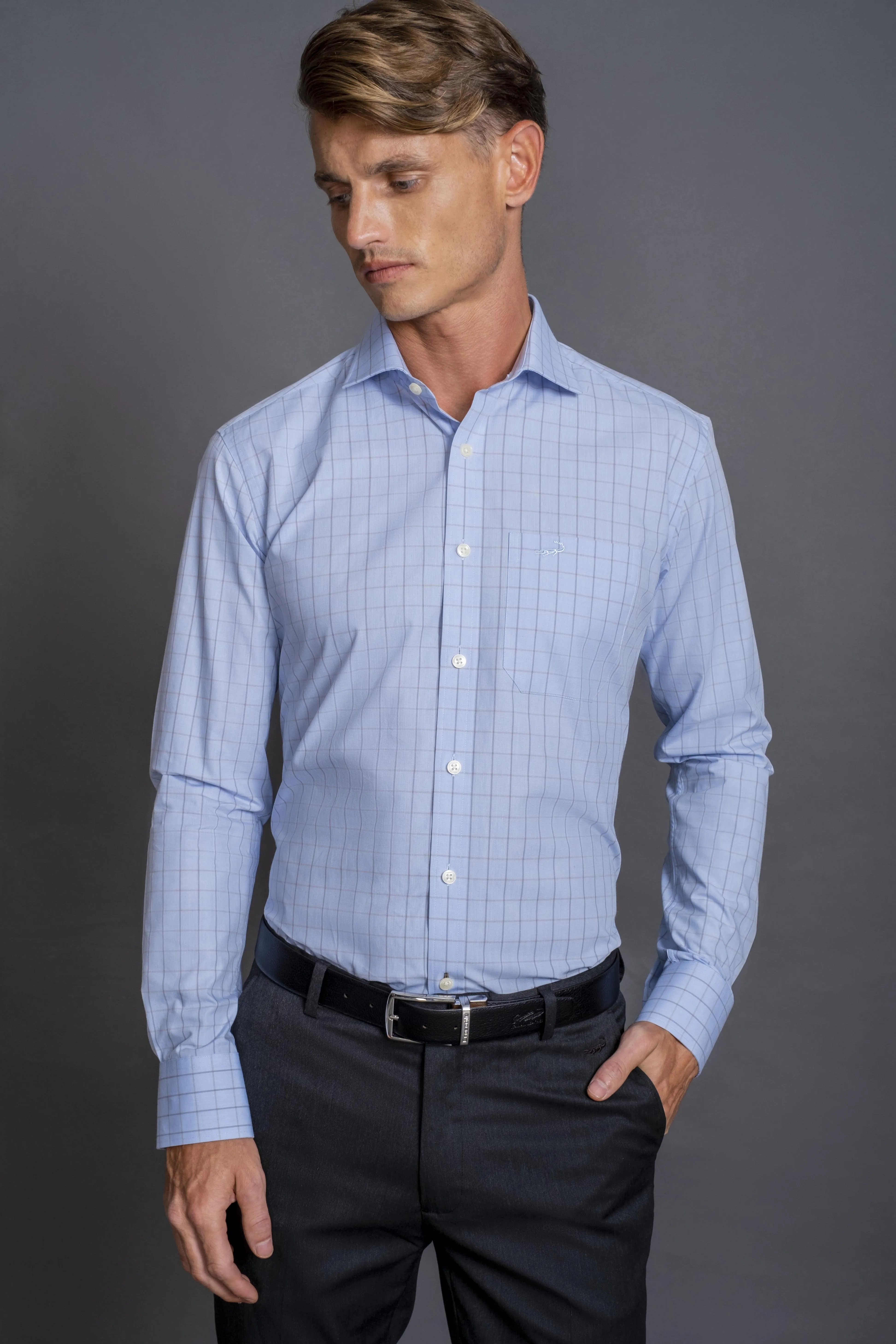 Slim Fit Long sleeves-Formal Shirts-Blue Cashmere