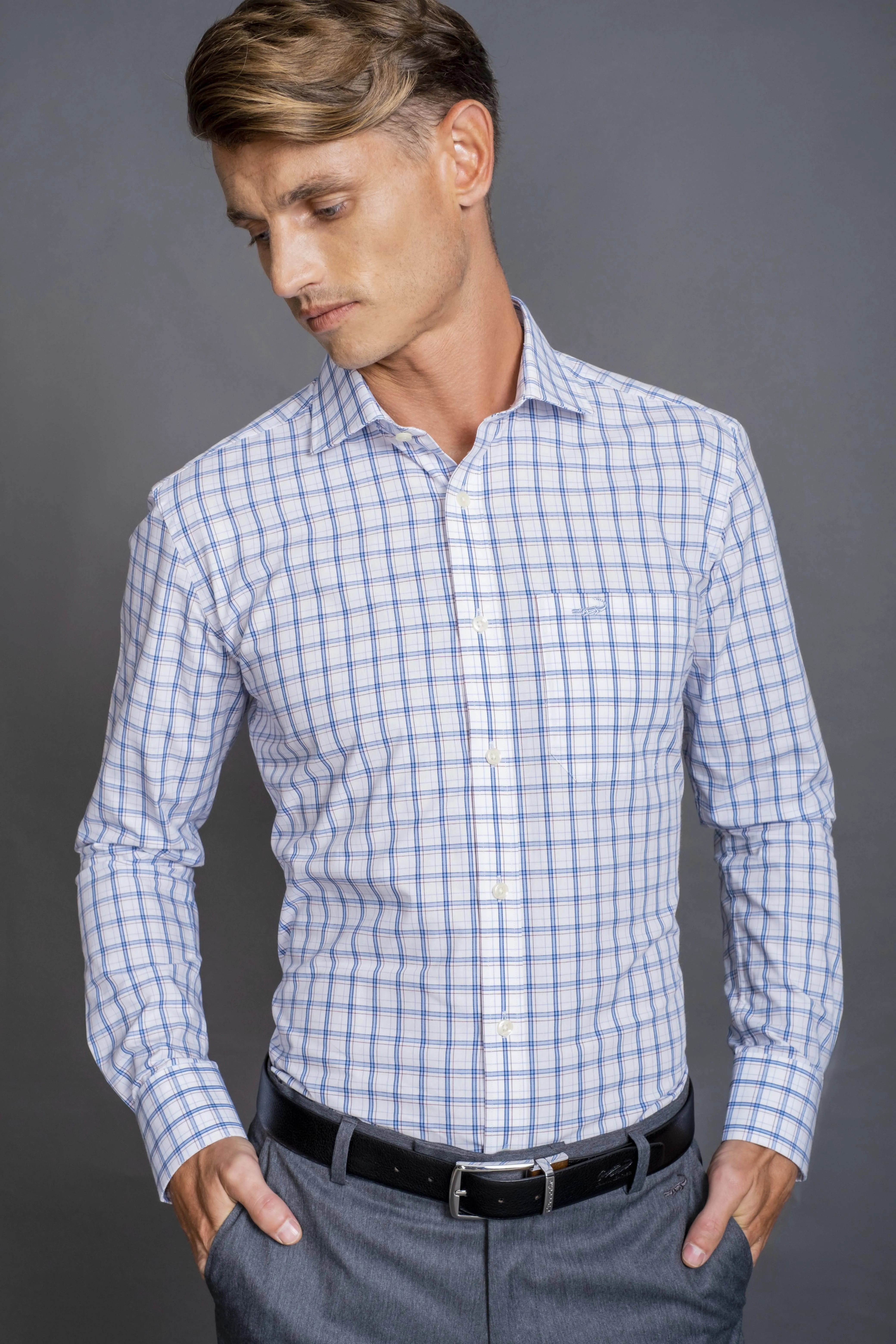 Slim Fit Long sleeves-Formal Shirts-Powder