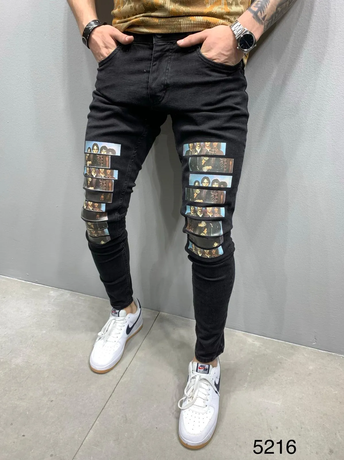 Sneakerjeans Black Printed Skinny Jeans AY074