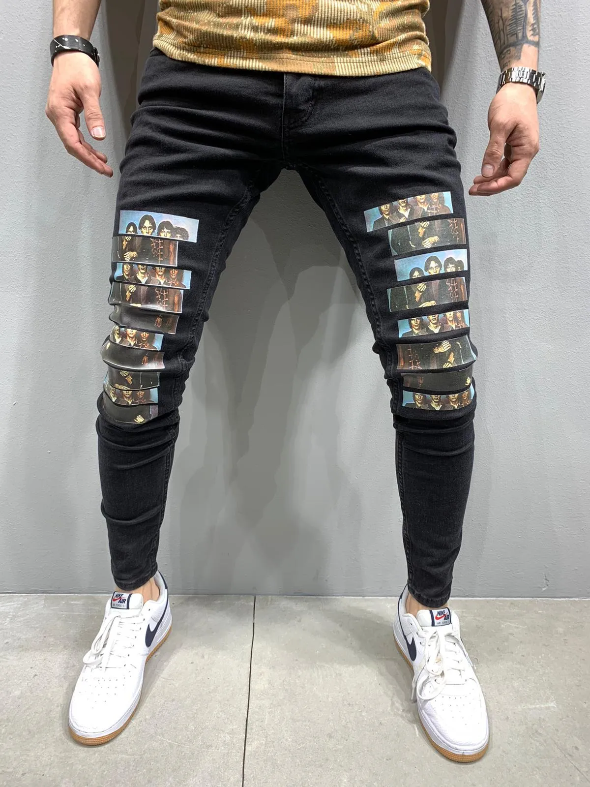 Sneakerjeans Black Printed Skinny Jeans AY074