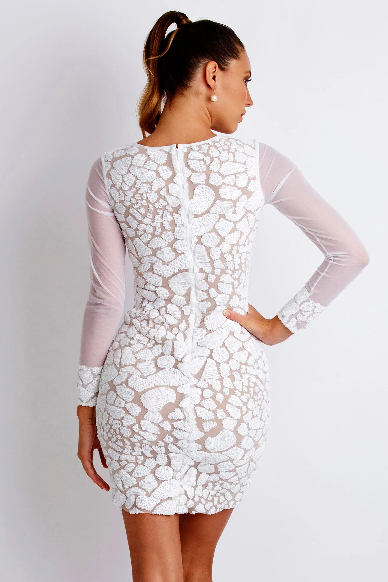 Soila White Sequin Short Cocktail Dress