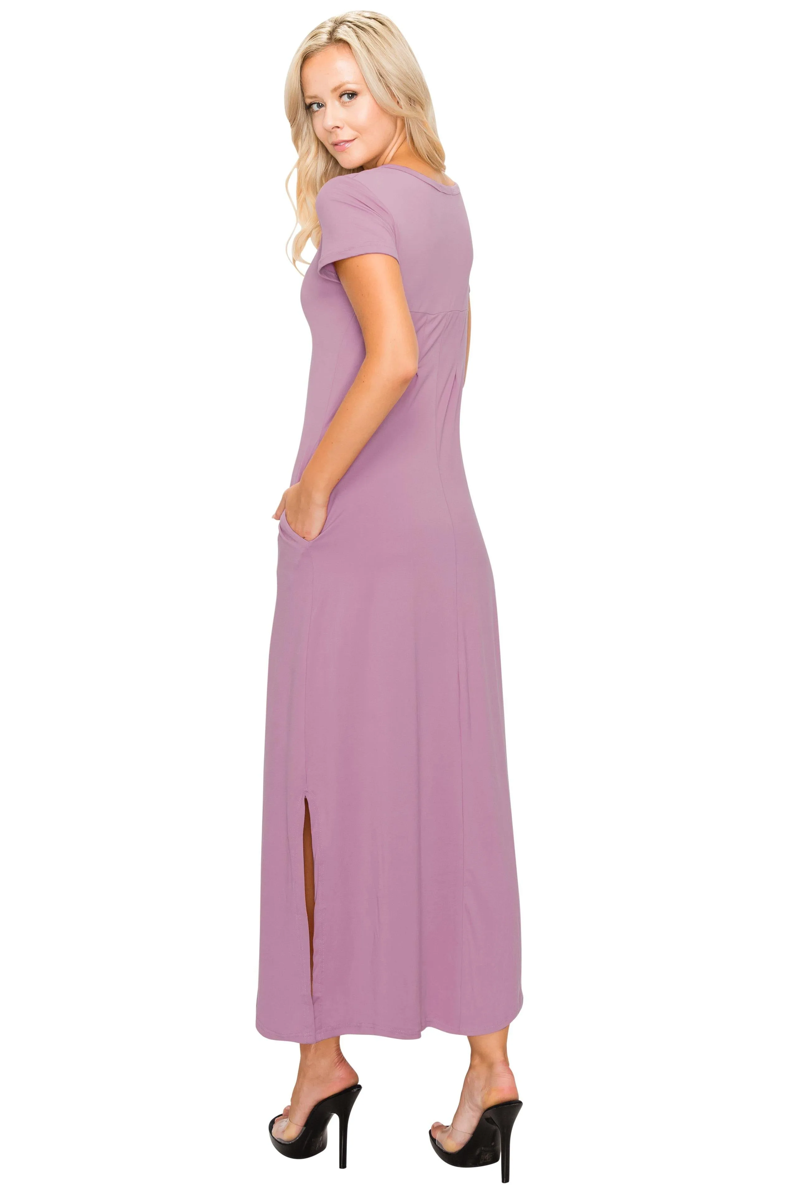 Split Maxi Dress - Short Sleeve - Pockets