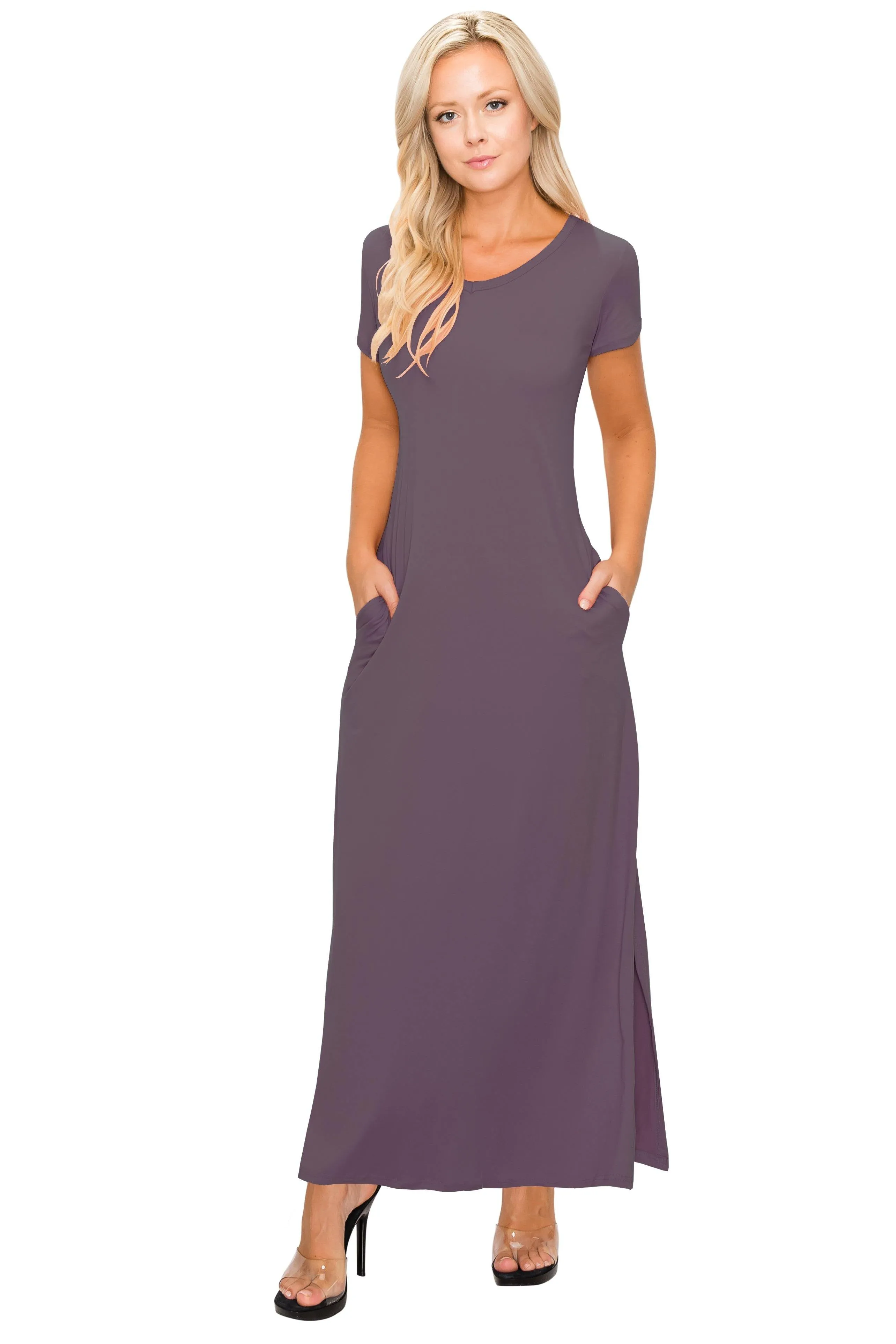 Split Maxi Dress - Short Sleeve - Pockets