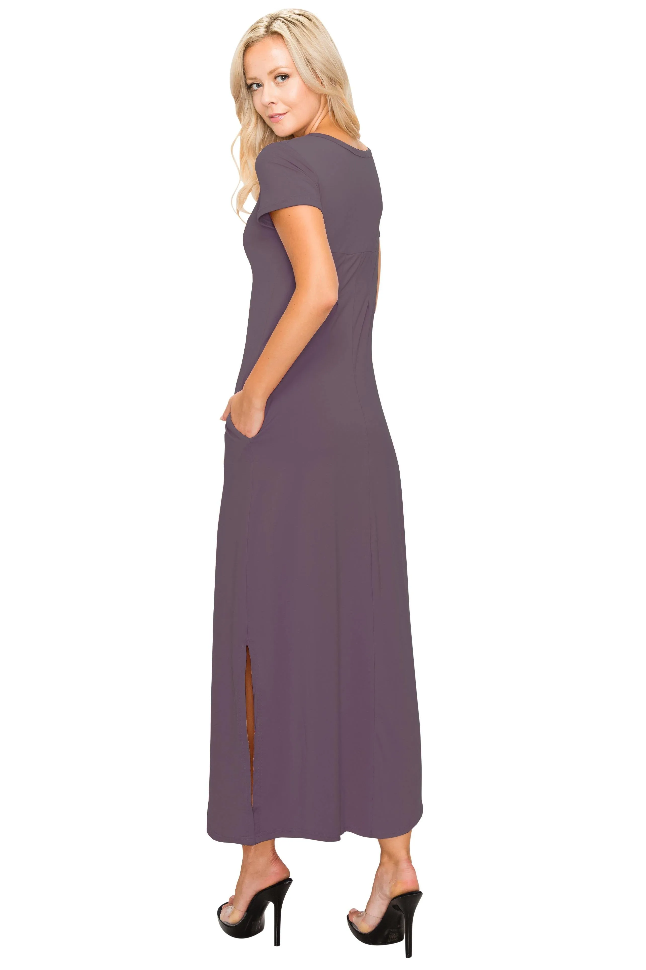 Split Maxi Dress - Short Sleeve - Pockets