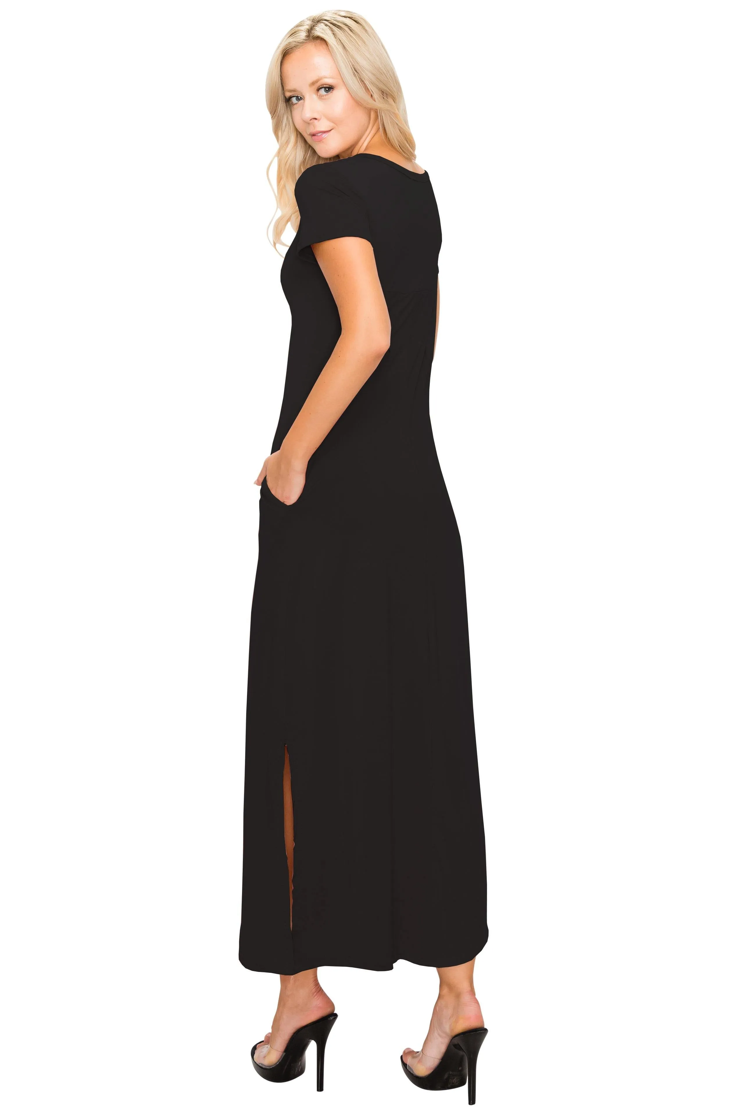 Split Maxi Dress - Short Sleeve - Pockets