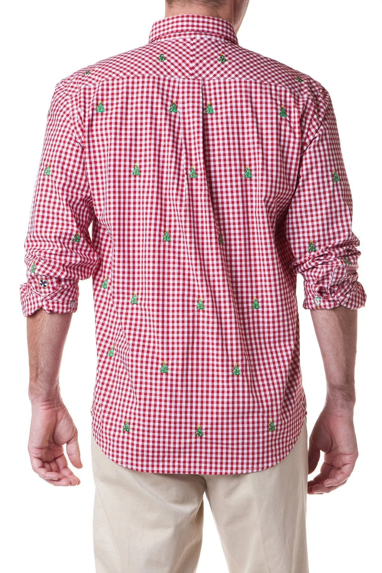 Straight Wharf Shirt Red Gingham with Christmas Tree