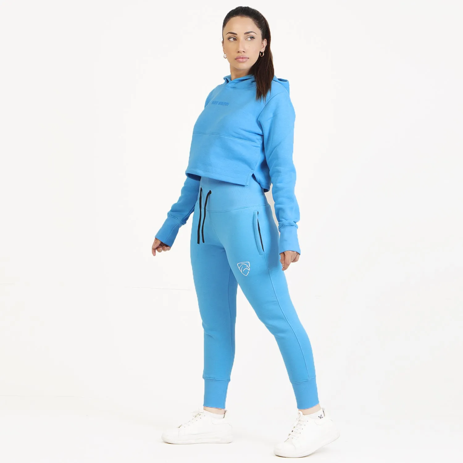 Tf-Basic Light Blue Crop Cut And High Waisted Tracksuit