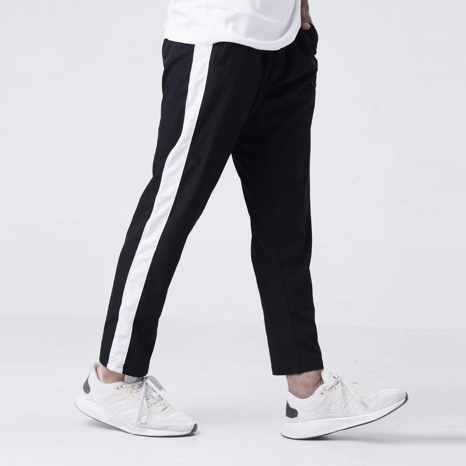 Tf-Premium Black Micro Relaxed Fit Bottoms With White Panel