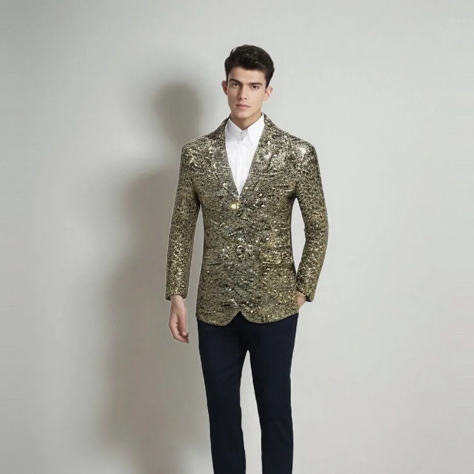 The Avalon Slim Fit Sequin Blazer Suit Jacket - Gold