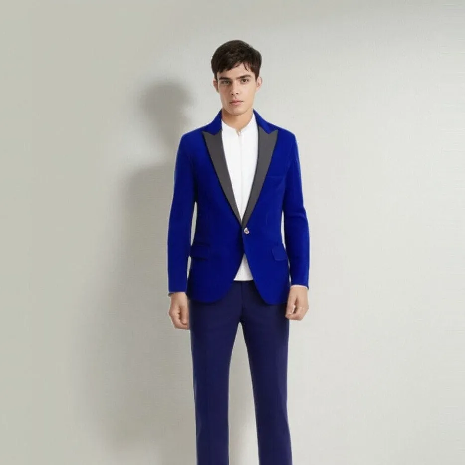 The Xavier Slim Fit Velvet Blazer Suit Jacket - Cobalt Blue