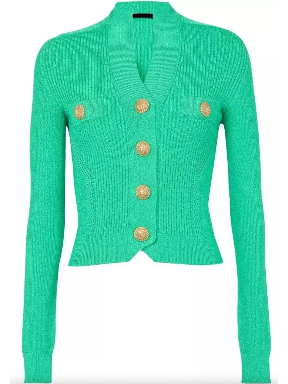 Women’s Buttoned Ribbed-Knit Cardigan in Green