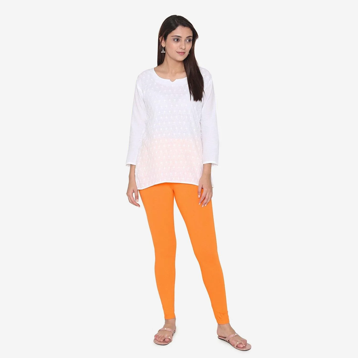 Women's Cotton Ankle leggings (Free Size) - Vibrant Orange