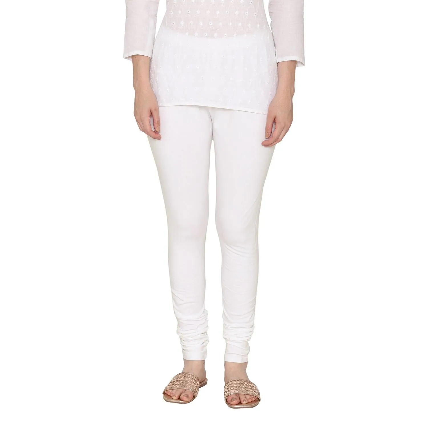 Women's Cotton Churidar Leggings (Free Size) - Off White