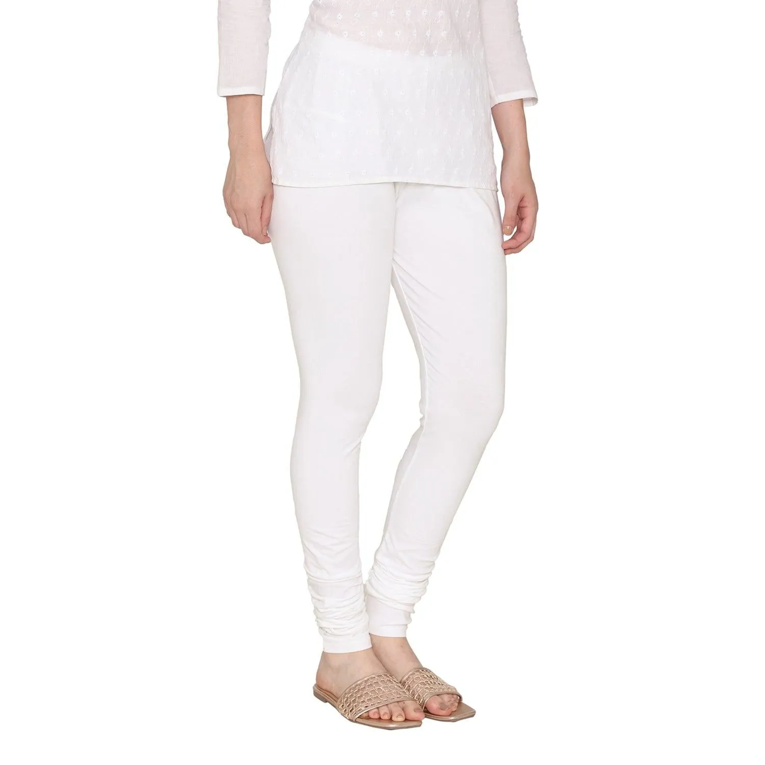 Women's Cotton Churidar Leggings (Free Size) - Off White