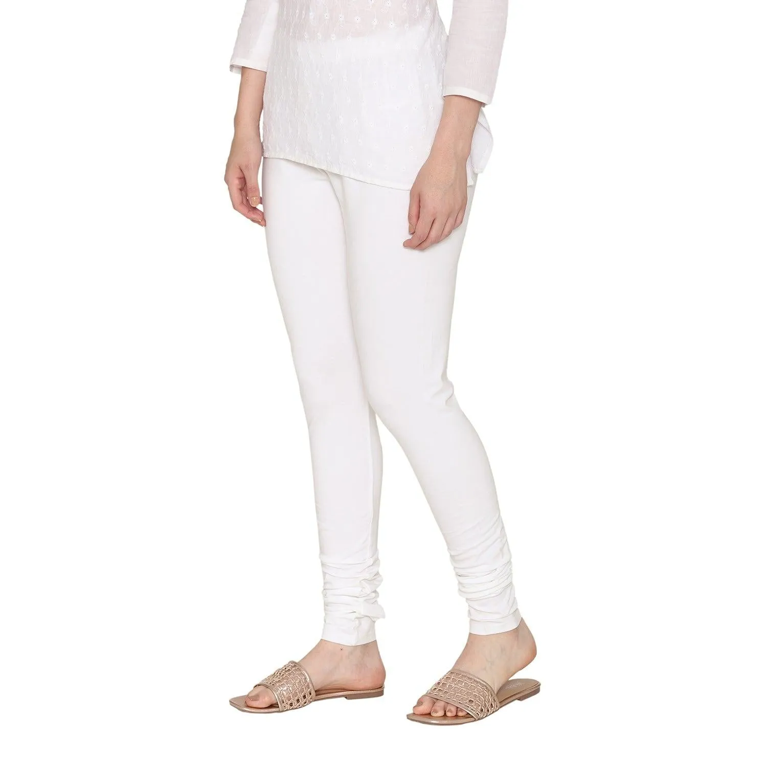 Women's Cotton Churidar Leggings (Free Size) - Off White