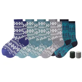 Women's Touch Wear Everyday Stripe Blue Crew Wool Socks 5-Packs